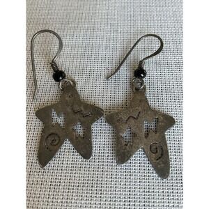 Far Fetched Sterling Silver Cut Out Star Dangle Earrings Estate Jewelry
